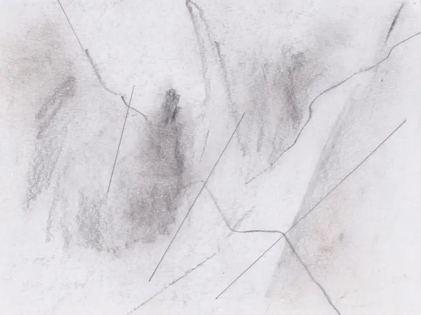 Pale graphite drawing on white paper: soft smudges crossed by fine straight and forked lines