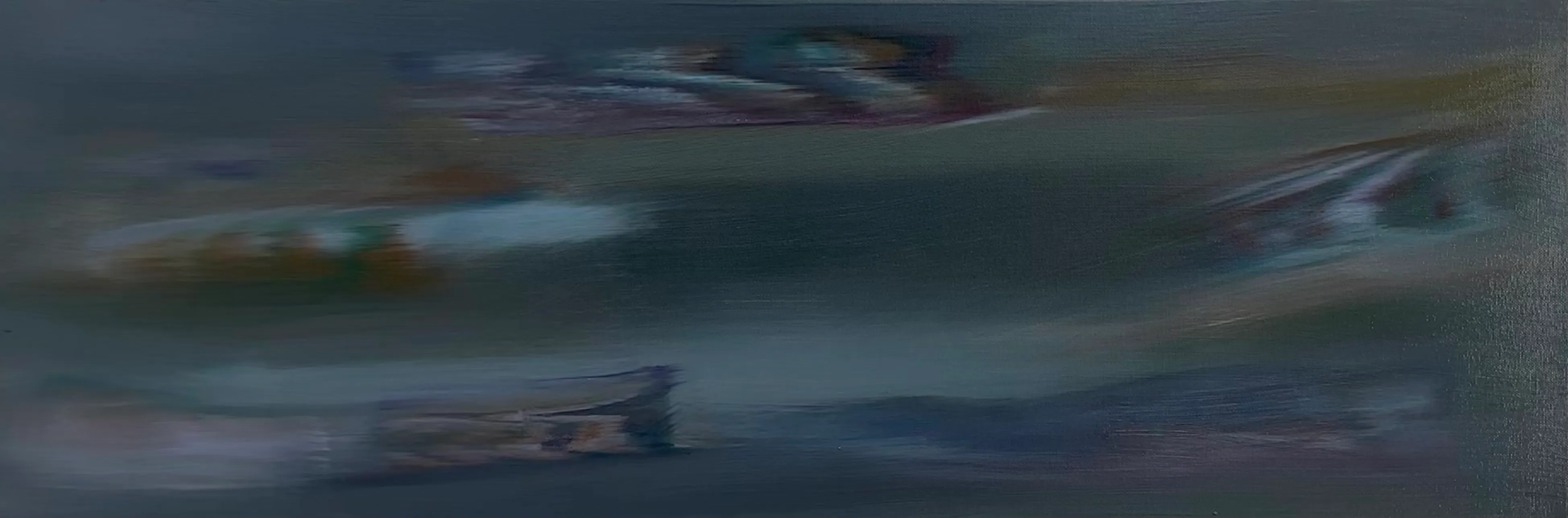 Long, dark grey-green abstract with smeared horizontal strokes