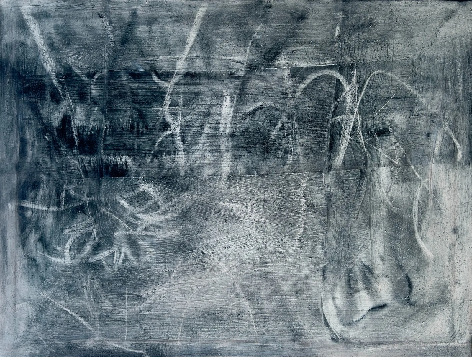 Grey and white abstract covered in chalky scribbled lines