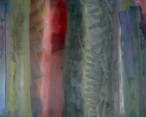 Vertical stripes of olive, pink, grey, and blue