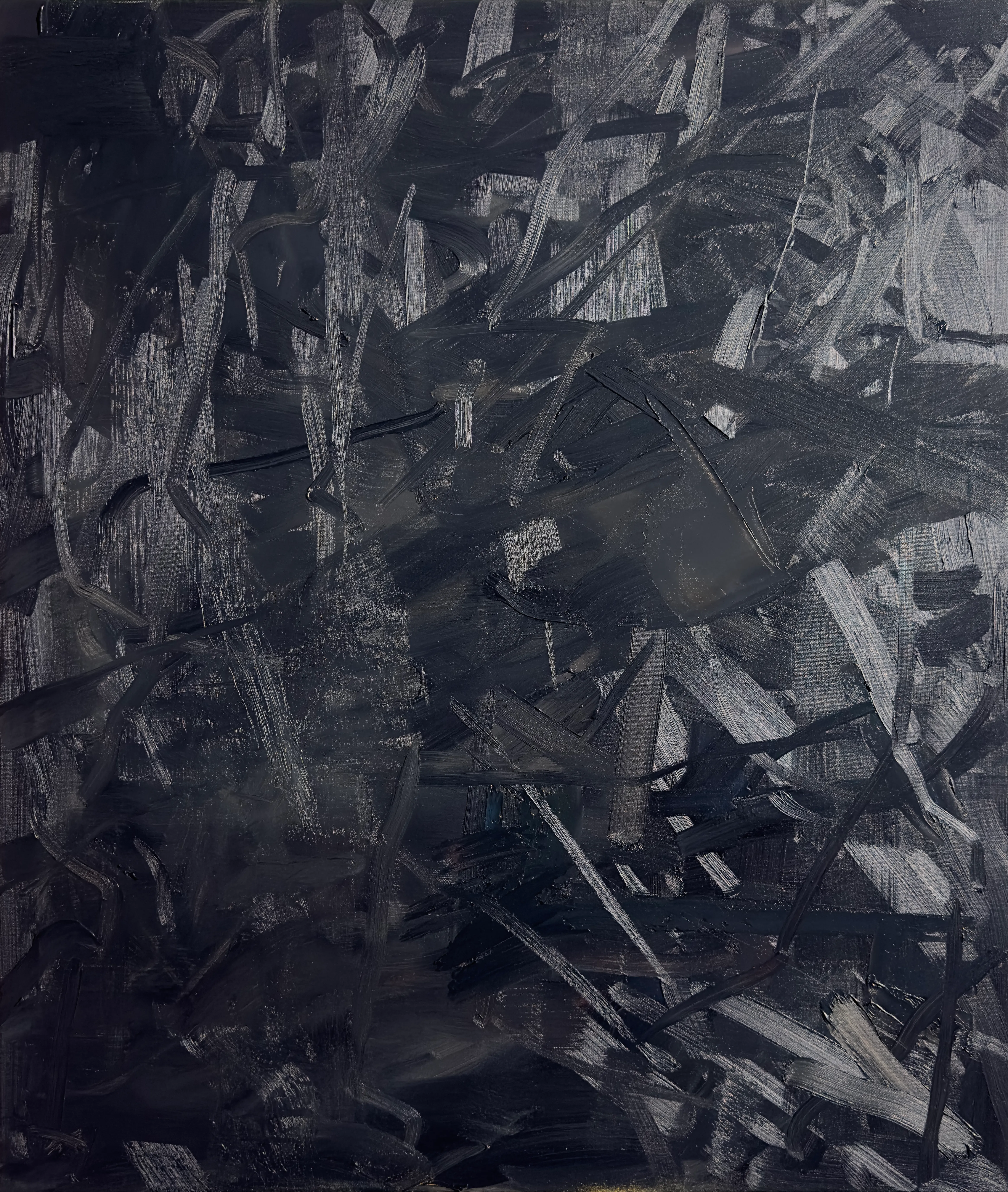 Dark grey canvas covered in criss-crossing strokes