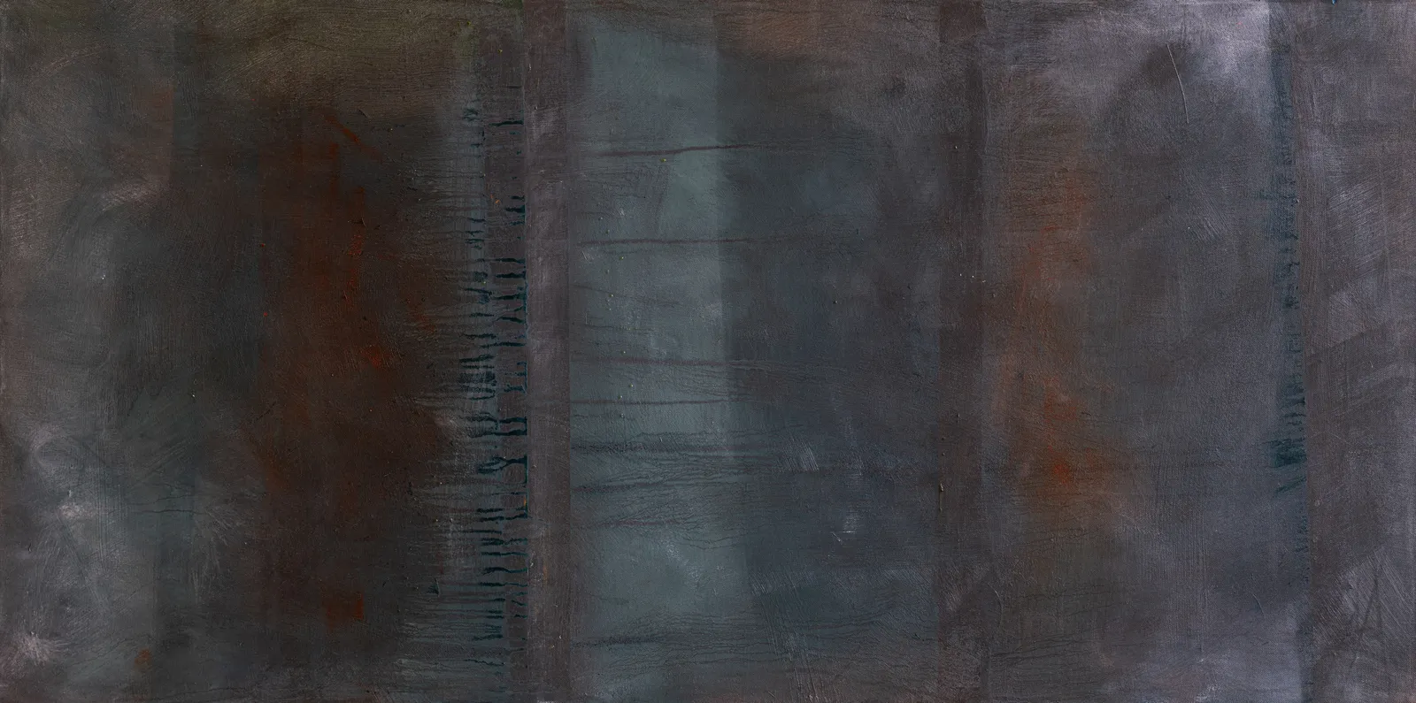 Wide abstract of dark blue-grey vertical bands with rust stains