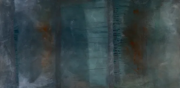 Wide abstract of dark blue-grey vertical bands with rust stains