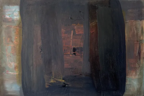Wide abstract of heavy dark brown slabs with pale edges