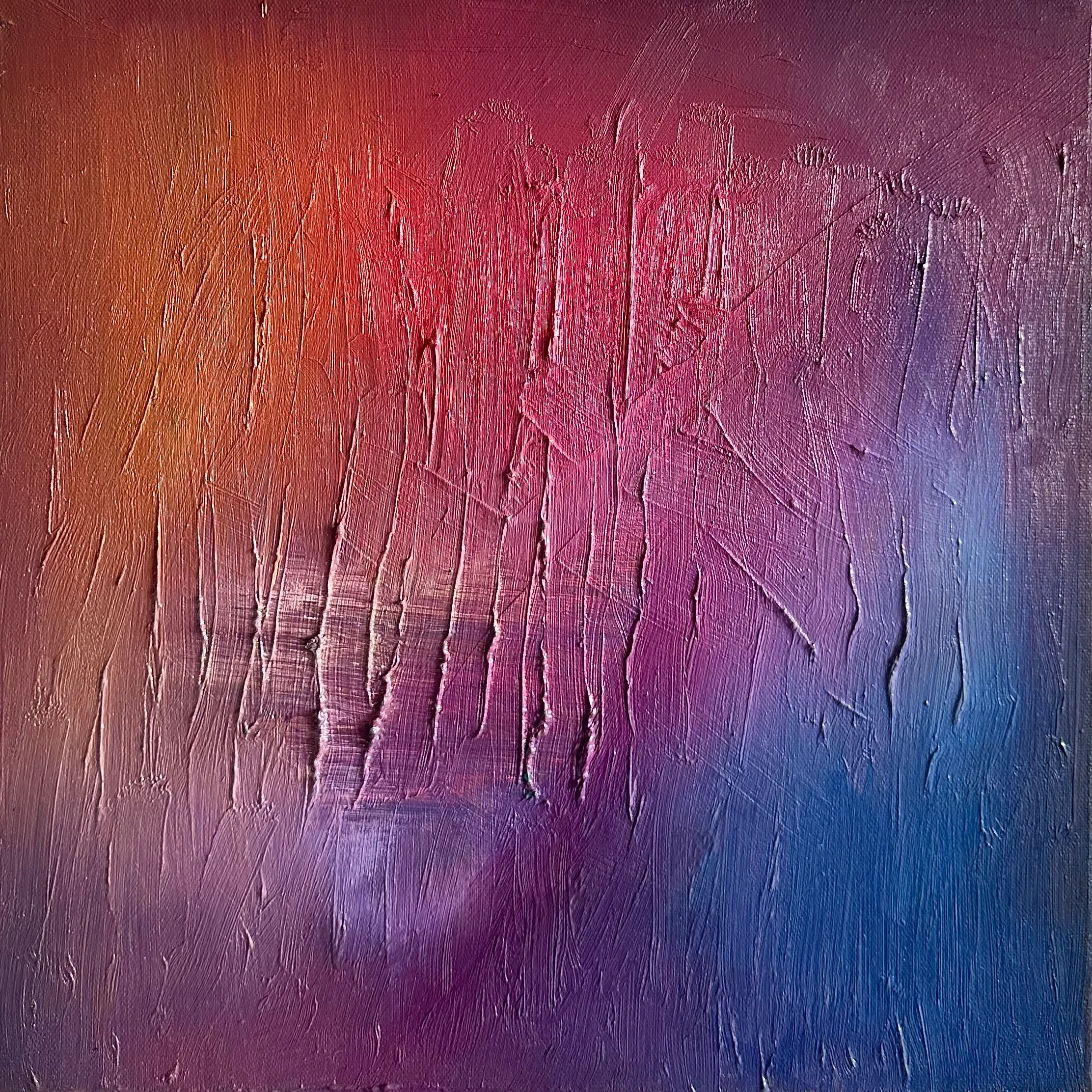 Canvas fading from red to blue with scratched vertical lines