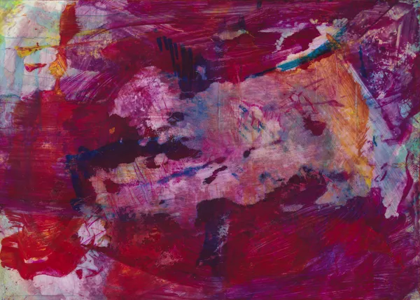 Washes of crimson, magenta and pale pink with touches of orange and blue